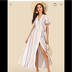 SHEIN STRIPED MAXI WRAP DRESS 🥰☀️
